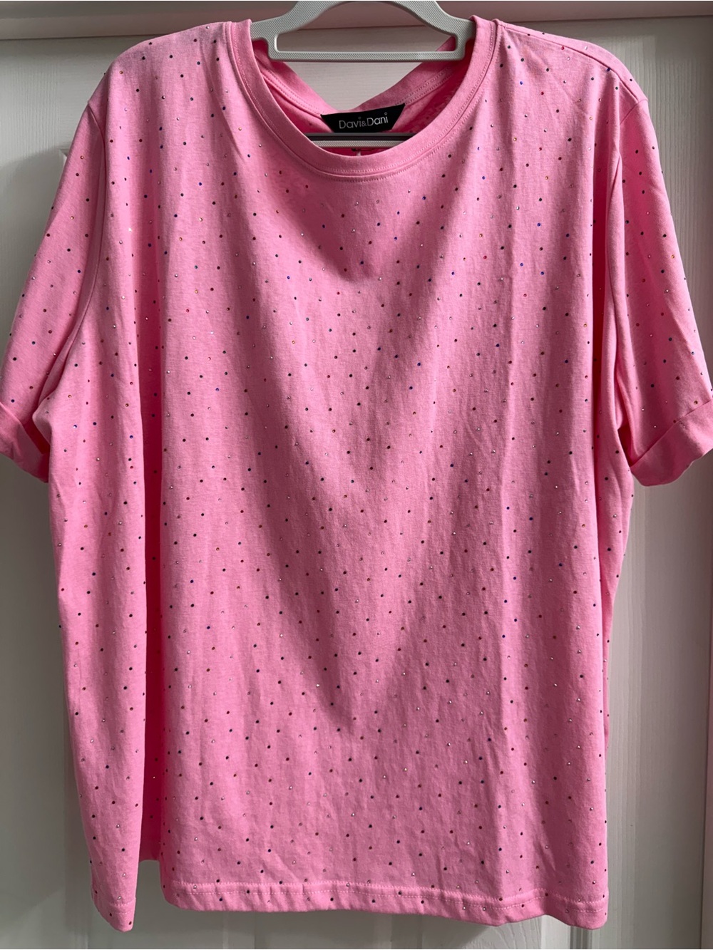 Dave & Dani Pink Tee with rhinestone bling! Size 2X. NEW WITH TAGS!